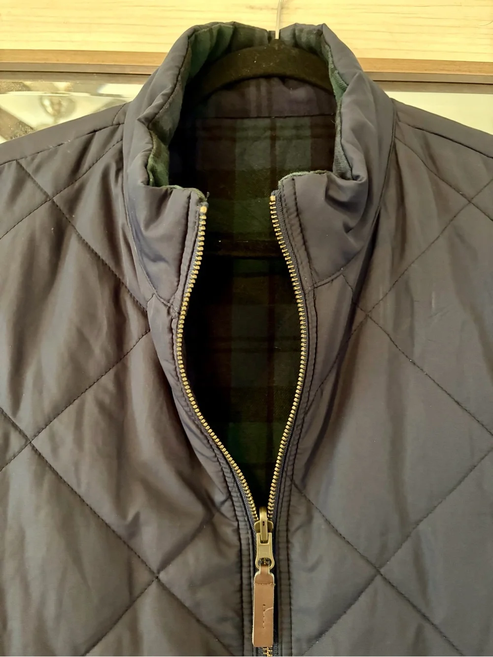 J. Crew Reversible Quilted Vest Men Size XL Pockets Sleeveless Green Blue Tartan